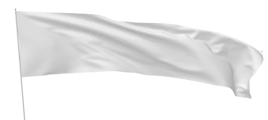 Fotobehang White long flag on flagpole waving in wind © alexus