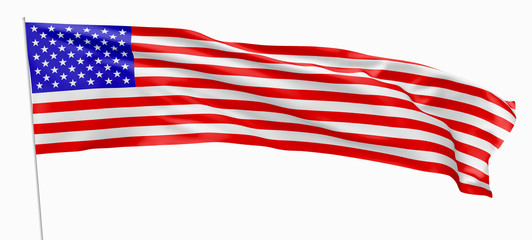Long flag of United States with flagpole