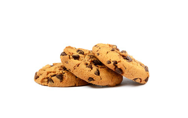 Cookies with chocolate pieces isolated on white background