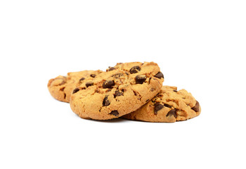 Cookies with chocolate pieces isolated on white background