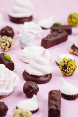 Assortment of homemade sweets. Marshmallows and chocolates