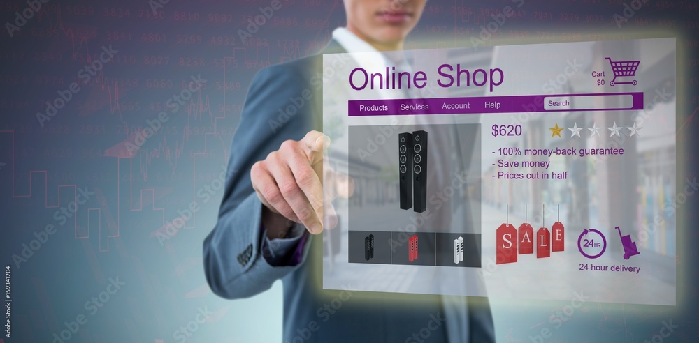 Poster composite image of midsection of elegant businessman pointing