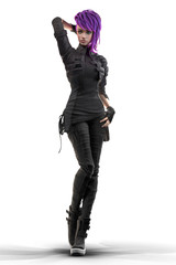 3d rendering stylized girl with purple hair