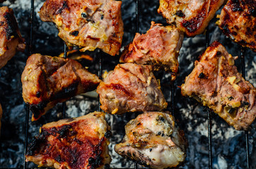 Meat prepared on a grill. Top view