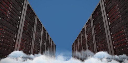 Composite image of server hallway