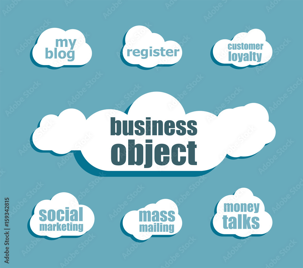 Poster business object word. management concept . design with abstract speech bubble set