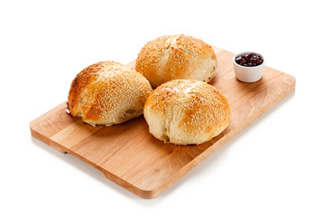 Fresh baked buns on white background 