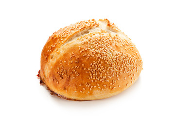 Fresh baked buns on white background 
