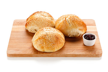 Fresh baked buns on white background 