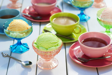 Ice Cream and Sherbet with Coffee and Tea on Picnic Table