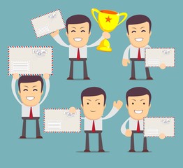 Man with envelope . Set. Stock vector illustration for poster, greeting card, website, ad, business presentation, advertisement design