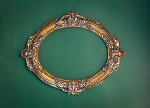 Old, Victorian, Gilded, Decorative Frame On A Green Wall, Baroque, Rococo, The Renaissance