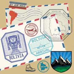Travel stamps or symbols set Bolivia