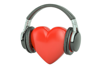Fototapeta na wymiar Red heart with headphones, favorite music concept. 3D rendering