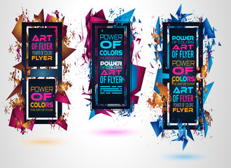 Futuristic Frame Art Design with Abstract shapes and drops of colors