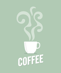 Coffee cup with smoke float up. Poster banner design. Vector illustration.