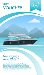 Gift voucher for walks on the sea yacht with a discount. Vector