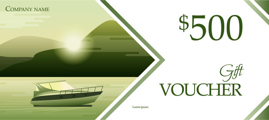 Gift voucher for walks on the sea yacht with a discount. Vector
