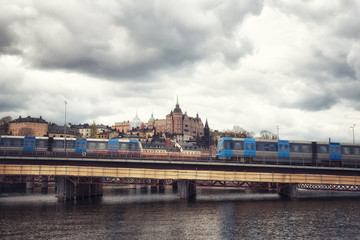 Metro Train Crossing Bridge in Stockholm