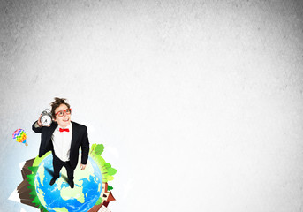 Comic businessman in red glasses