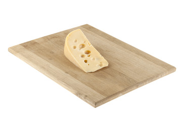 Cheese on a wooden board isolated on a white background