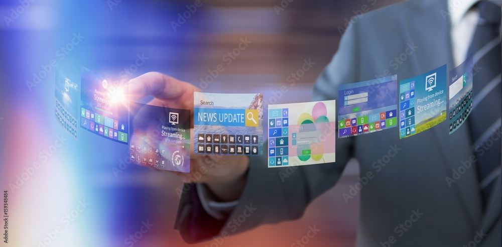 Poster composite image of midsection of businessman pointing