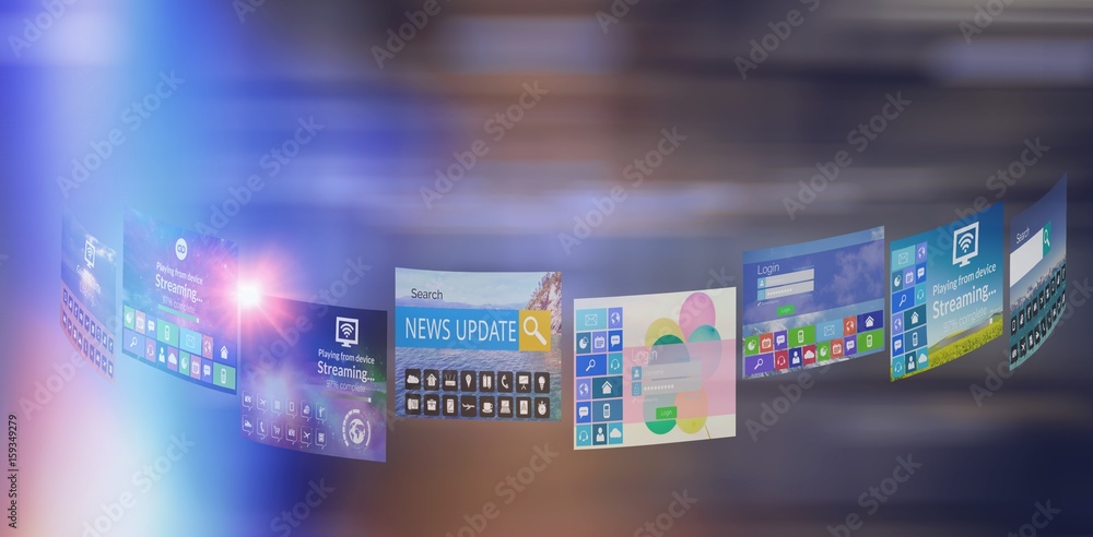 Poster composite image of computer generated image of various screens