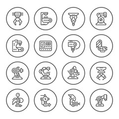 Set round line icons of robotic industry