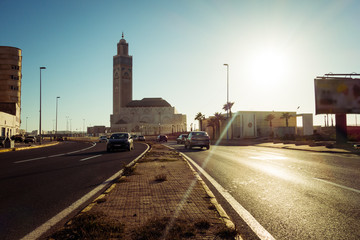 Fototapeta na wymiar view of Hassan ii mosque from the street