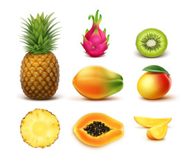 Set of tropical fruits