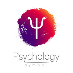 Modern logo of Psychology. Psi. Creative style. Logotype in vector. Design concept. Brand company. Pink color blot and letter on white background. Symbol for web, print, card, flyer. Brush stroke - obrazy, fototapety, plakaty