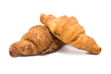 Two croissant on white background.