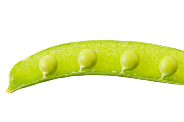 Sweet green peas isolated on white background.