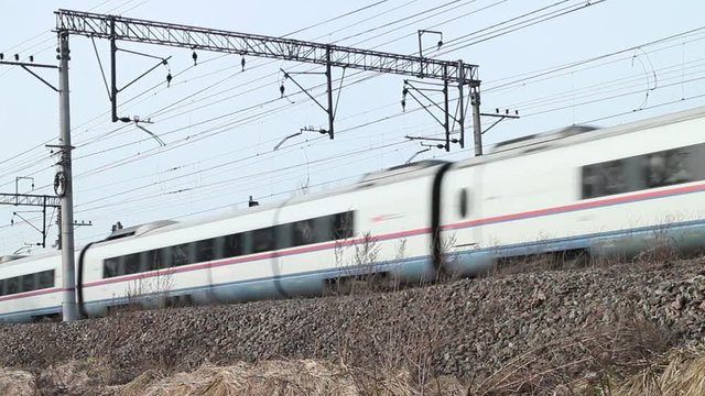 Russian Railways high-speed passenger train in motion