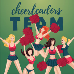 Girl cheerleaders. People cartoon character. Team sport.