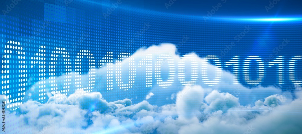 Poster composite image of binary code on digital screen