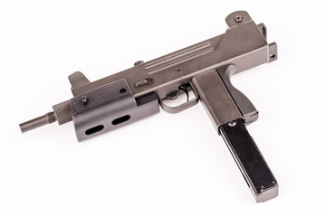 Submachine Gun with bullet cartridge  on white background
