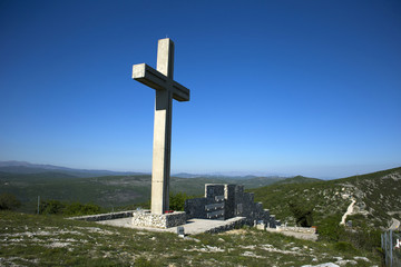Cross on top of Kozjak mountain near Split, Croatia