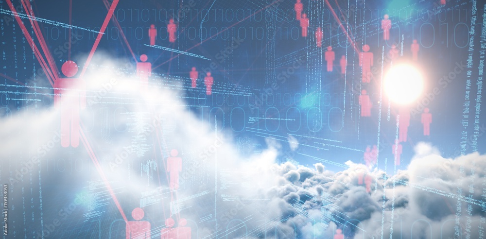 Poster composite image of binary codes and people icons