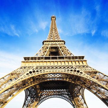 Eiffel tower over blue sky
