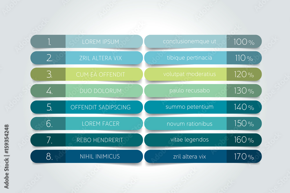 Poster table, schedule design template with 8 row. vector banner.