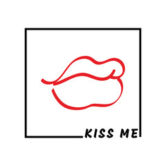 Illustration of the day kisses the outline of red lips