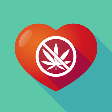 Long shadow heart with  a marijuana leaf  in a not allowed signal