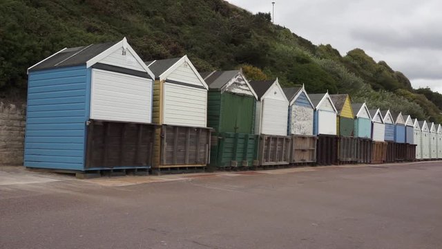 Beach huts on the coastline of England
