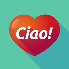 Long shadow heart with  the text Hello! in the Italian language