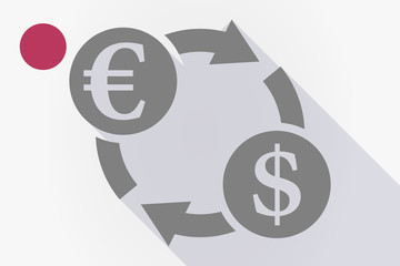 Long shadow Japan flag with  an euro dollar exchange sign