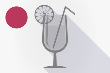 Long shadow Japan flag with  a cocktail glass with a slice of lemon and a straw