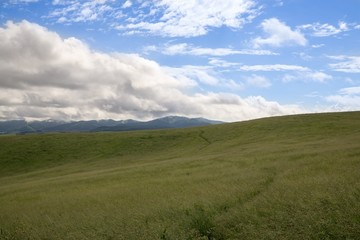 Sunrise and sunset over the hills and town. Slovakia