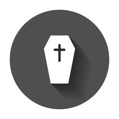 Halloween grave icon. Gravestone vector illustration. Rip tombstone flat icon with long shadow.