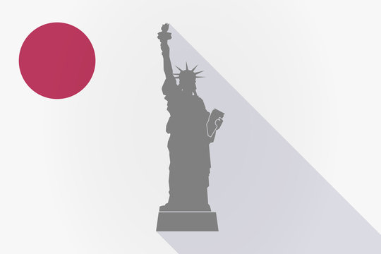 Long shadow Japan flag with  the Statue of Liberty